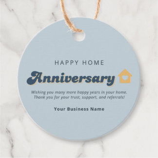 Real Estate Home Anniversary QR Code Retro Blue Favor Tags