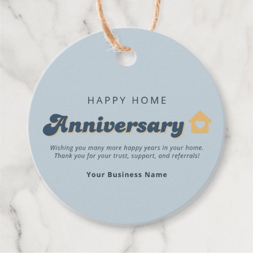 Real Estate Home Anniversary QR Code Retro Blue Favor Tags