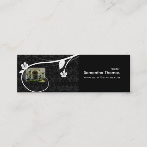 Real Estate Home Damask Bookmark Floral Black Business Card
