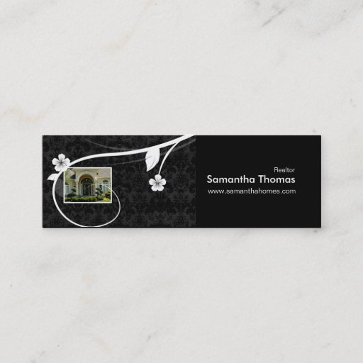 Customizable Real Estate Home Damask Bookmark Floral Black Business Card
