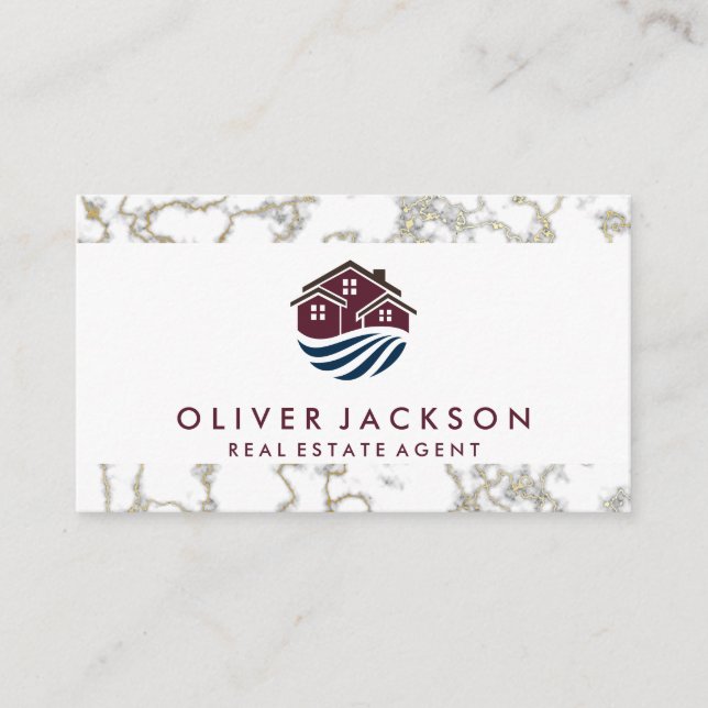 Real Estate Home | Gold Marble Business Card (Front)