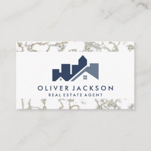 Real Estate Home Icon   Gold Marble Business Card