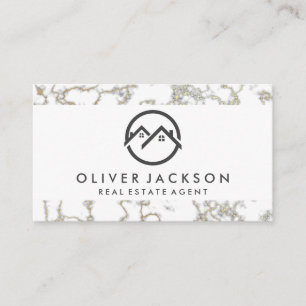 Real Estate Home Icon   Gold Marble Business Card