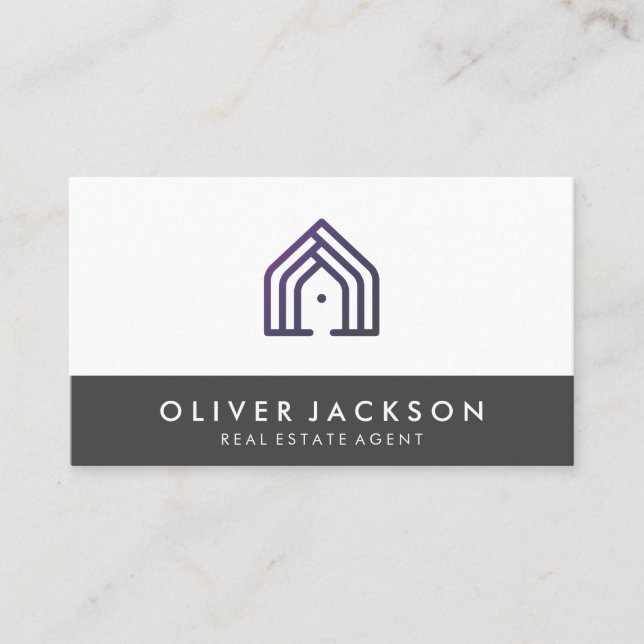 Real Estate Home Icon | Gray Trim Business Card (Front)