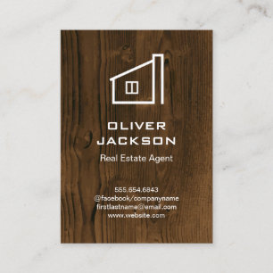 Real Estate   Home Icon   Wood Grain Background Business Card