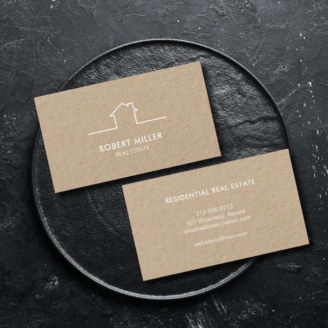 Real Estate Home Logo Realtor Kraft Business Card (Creator Uploaded)