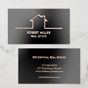 Real Estate Home Logo Realtor Rose Gold Foil Spot Gloss Business Cards