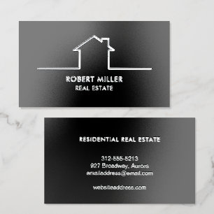 Real Estate Home Logo Realtor Silver Foil Spot Gloss Business Cards