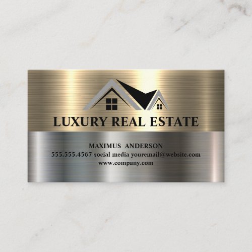 Real Estate Home  Metallic Gold  Steel Metal Business Card