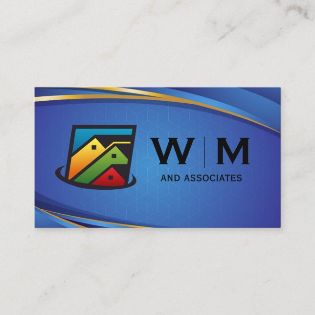 Real Estate Homes | Blue Backgound Business Card (Front)