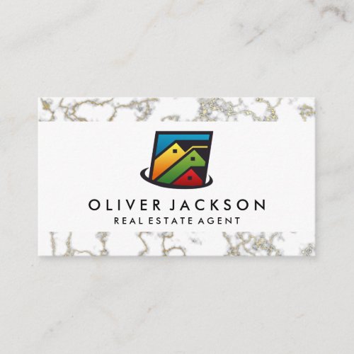 Real Estate Homes  Gold Marble Business Card