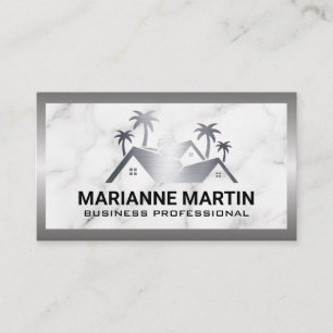 Real Estate Homes Palm Trees Metal Marble Business Card