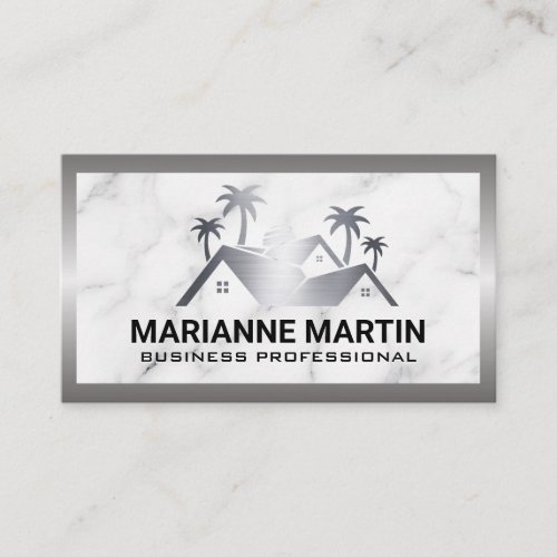 Real Estate Homes  Palm Trees  Metal  Marble Business Card