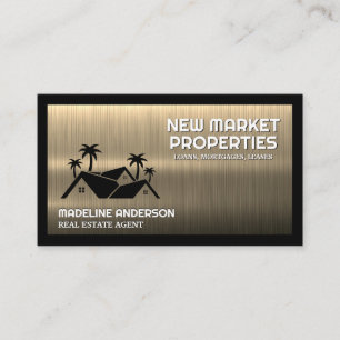 Real Estate Homes Palm Tress Gold Metallic Business Card