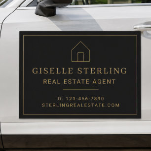 Real Estate House Black Gold Car Magnet