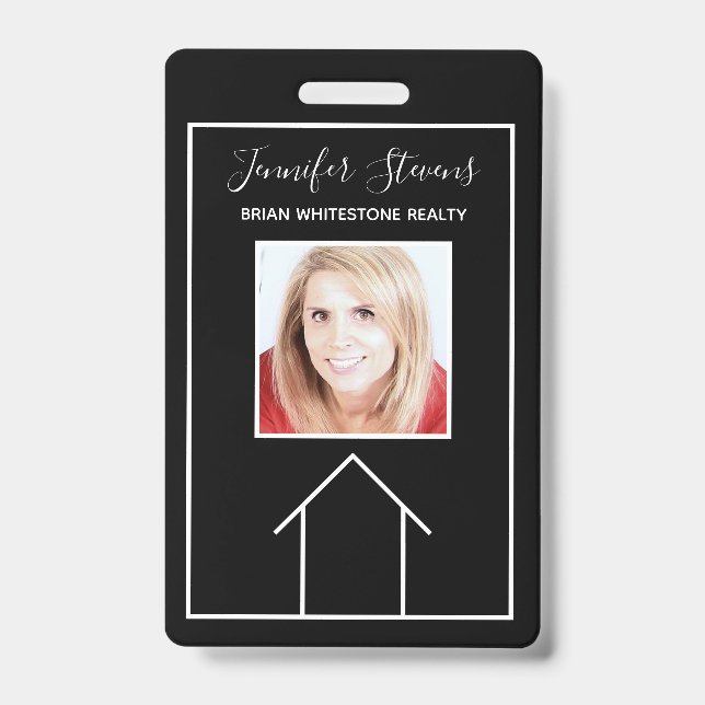 Real Estate House Black White Custom Realtor Badge (Front)
