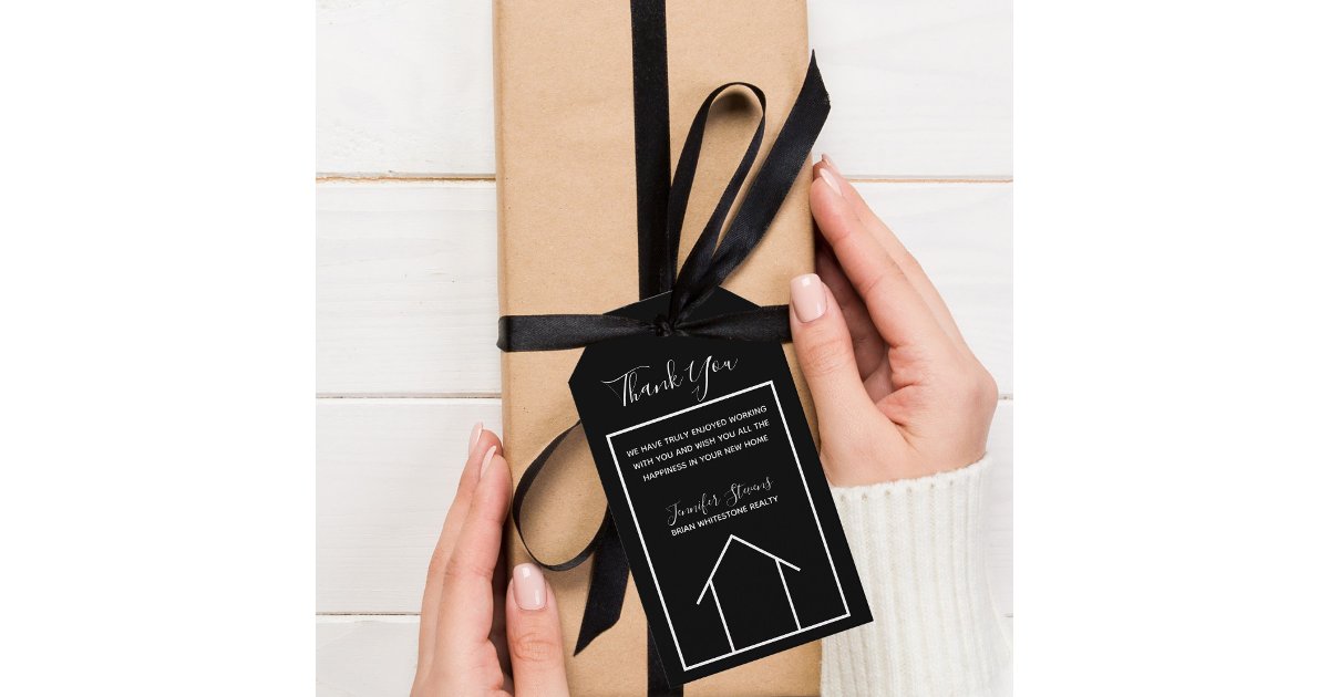Real Estate House Black White Custom Realtor Gift Tags | Zazzle