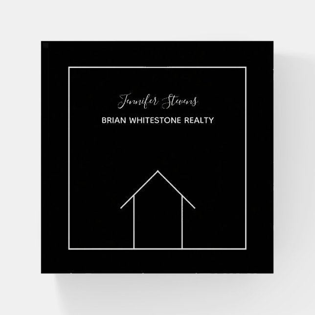Real Estate House Black White Custom Realtor Paperweight (Front)