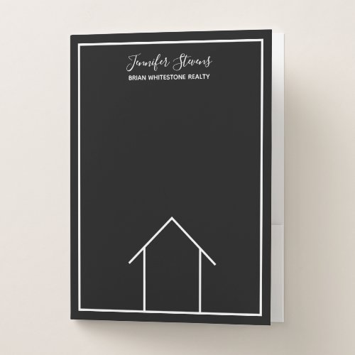 Real Estate House Black White Custom Realtor Pocket Folder