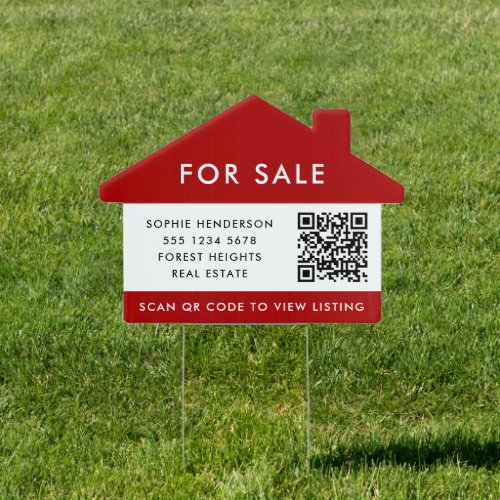 Real Estate  House For Sale QR Code Listing Red Sign