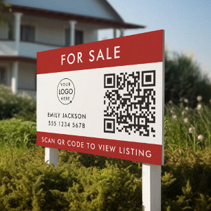 Real Estate   House For Sale QR Code Listing Red Sign