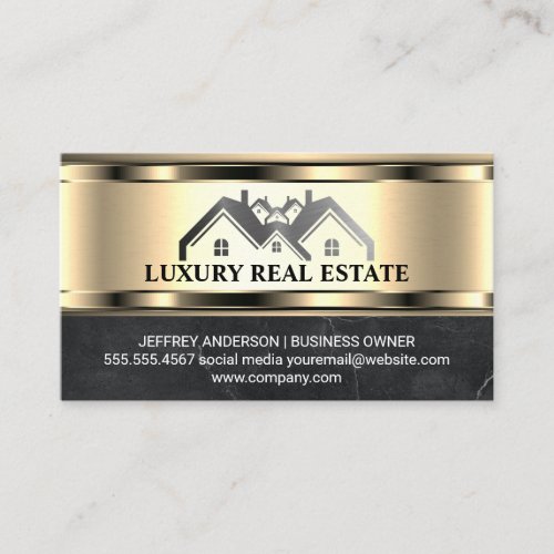 Real Estate House  Gold Metallic Business Card