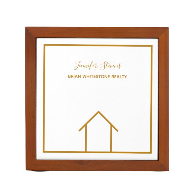 Real Estate House Gold White Custom Realtor Office Desk Organizer (Front)