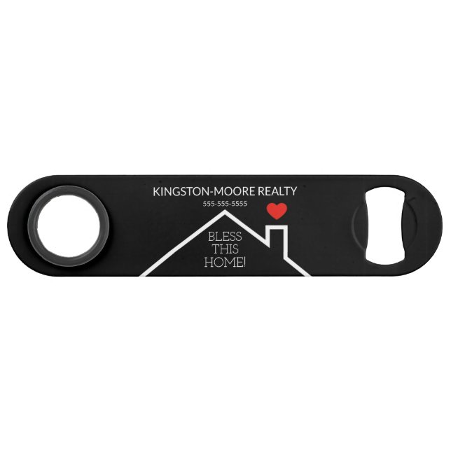 Real Estate House Heart Custom Realtor Bar Key (Front (Horizontal))