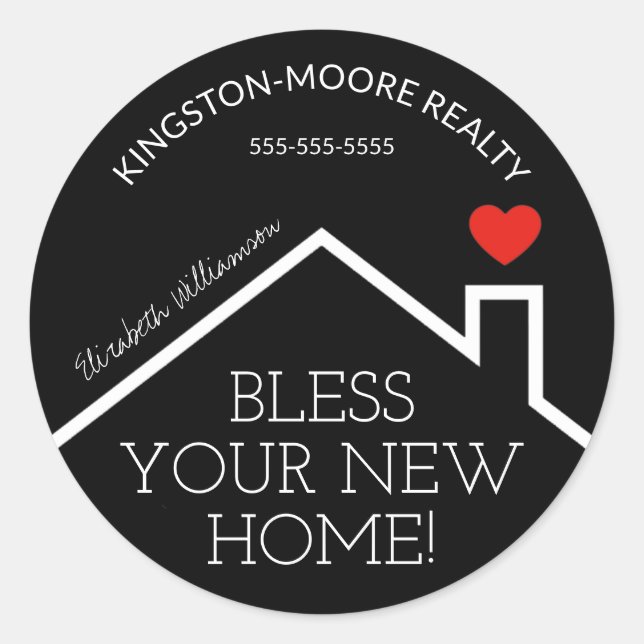 Real Estate House Heart Custom Realtor Business Classic Round Sticker (Front)