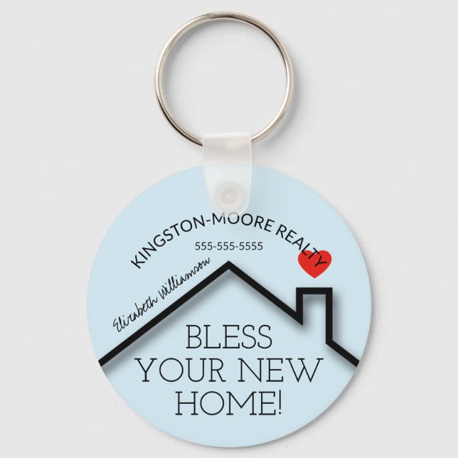 Real Estate House Heart Custom Realtor Business Ke Keychain (Front)