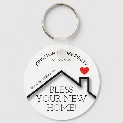 Real Estate House Heart Custom Realtor Business Keychain