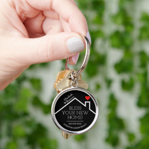 Real Estate House Heart Custom Realtor Business Keychain