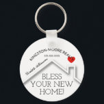 Real Estate House Heart Custom Realtor Business Keychain<br><div class="desc">A 2.25" keychain features a red heart over a new home's roof, the words "Bless Your New Home!" along with your company name, phone number and agent's name. CHANGE THE BACKGROUND COLOR to anything - we show light blue. Personalize this business marketing gift with your own information to congratulate buyers...</div>