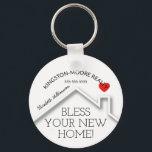Real Estate House Heart Custom Realtor Business Keychain<br><div class="desc">A 2.25" keychain features a red heart over a new home's roof, the words "Bless Your New Home!" along with your company name, phone number and agent's name. CHANGE THE BACKGROUND COLOR to anything - we show light blue. Personalize this business marketing gift with your own information to congratulate buyers...</div>