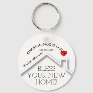 Real Estate House Heart Custom Realtor Business Keychain