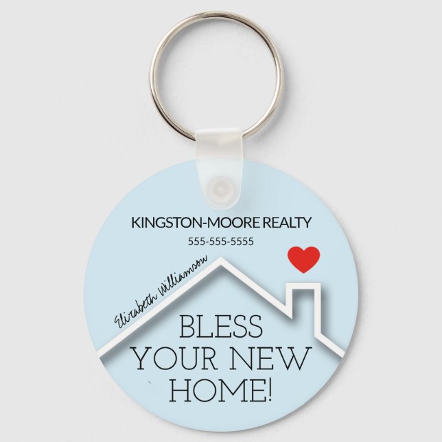 Real Estate House Heart Custom Realtor Business Keychain (Front)