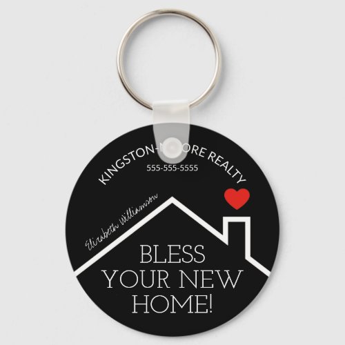 Real Estate House Heart Custom Realtor Business Keychain