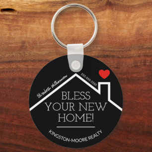 Real Estate House Heart Custom Realtor Business Keychain