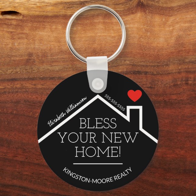 Real Estate House Heart Custom Realtor Business Keychain (Front)