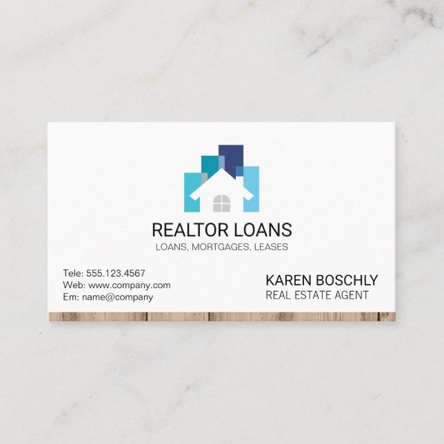 Real Estate | House Icon Wood Trim Business Card (Front)