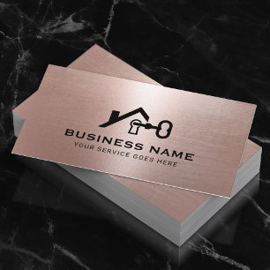 Real Estate House & Key Modern Rose Gold Realtor Business Card