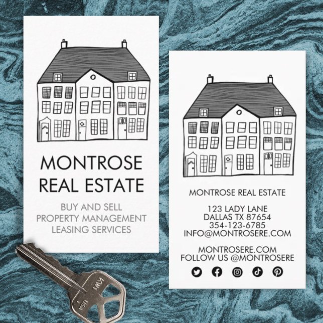 REAL ESTATE House Line Art Chic Minimal CUSTOM  Business Card (Creator Uploaded)