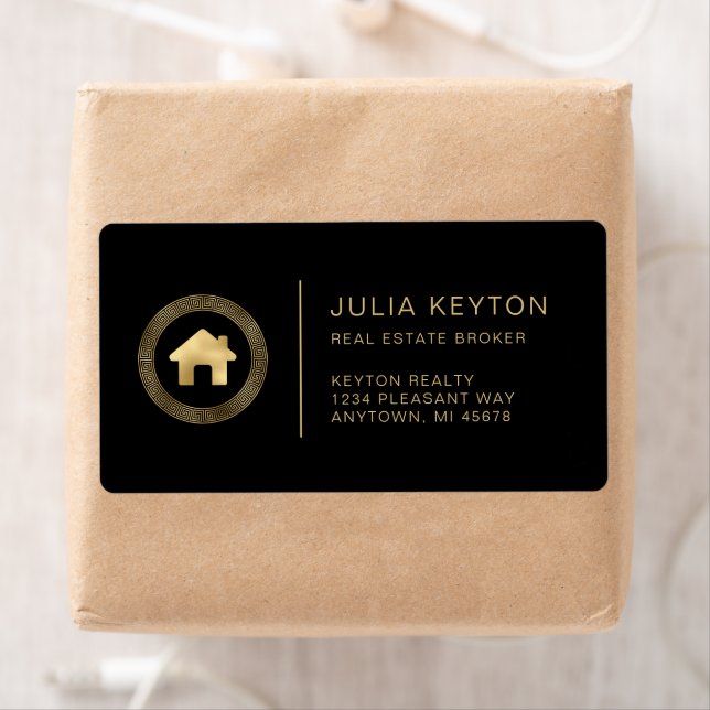 Real Estate House Logo Black Gold Shipping Label (Insitu)