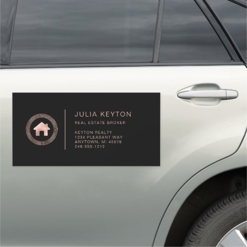 Real Estate House Logo Black Rose Gold Car Magnet