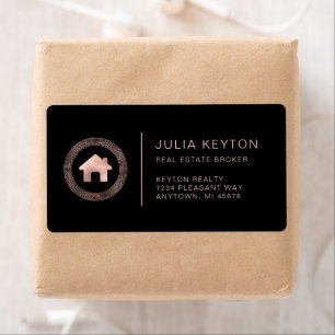 Real Estate House Logo Black Rose Gold Shipping Label