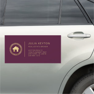 Real Estate House Logo Burgundy Red Gold Car Magnet