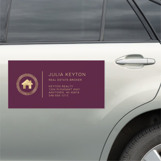 Real Estate House Logo Burgundy Red Gold Car Magnet (In Situ)