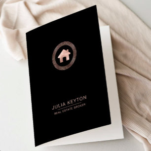 Real Estate House Logo Greek Key Black Rose Gold  Pocket Folder