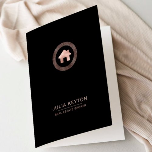 Real Estate House Logo Greek Key Black Rose Gold  Pocket Folder