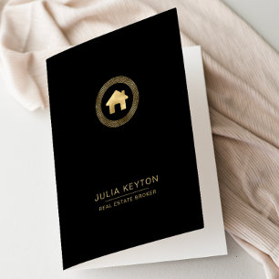 Real Estate House Logo Greek Key Frame Black Gold Pocket Folder